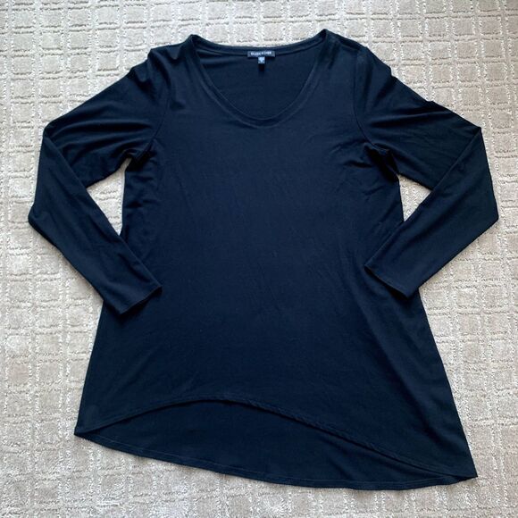 Eileen Fisher Asymmetrical Long Sleeve Pullover Tunic Black Size Medium Stretch - Picture 1 of 8